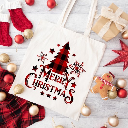 Vrolijk Kerstmis Buffel Plaid Kerstmis Tote Bag