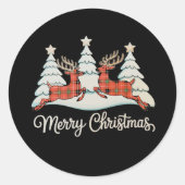 Vrolijk Kerstmis Buffel Plaid Rendier Xmas Tree Ronde Sticker (Voorkant)
