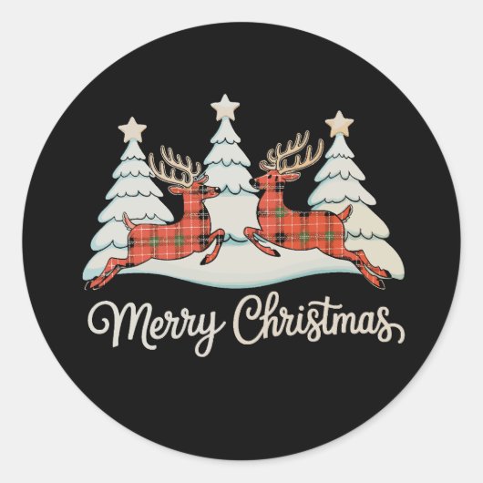 Vrolijk Kerstmis Buffel Plaid Rendier Xmas Tree Ronde Sticker (Voorkant)