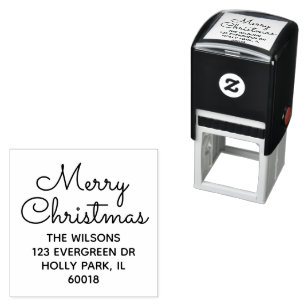 Vrolijk Kerstmis Chic Eenvoudig Script Retouradres Zelfinktende Stempel