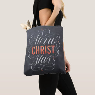 Vrolijk KERSTMIS Christelijk Jesus God Chalkboard Draagtas