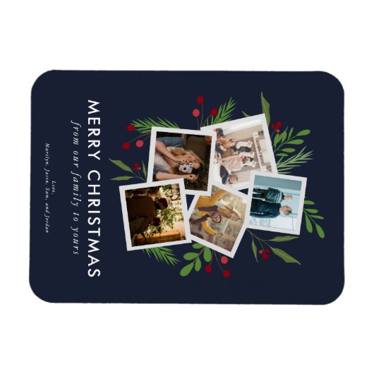 Vrolijk Kerstmis Collage Custom Modern Holly Magneet (Horizontaal)