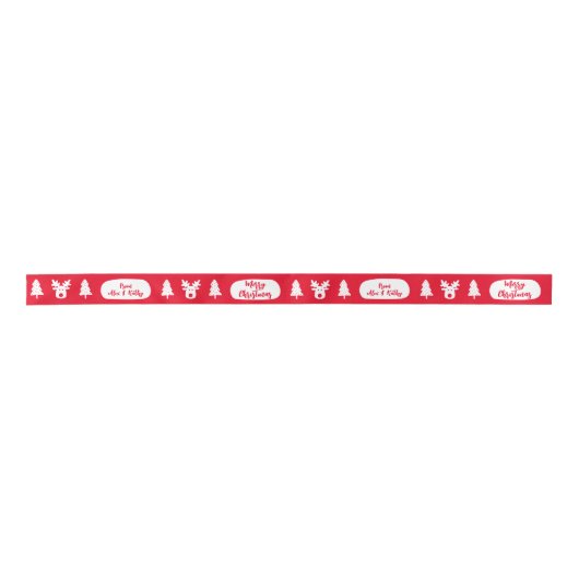 Vrolijk Kerstmis Custom Rood Versierd Satijnen Lin Lint (Voorkant)