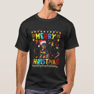 Vrolijk Kerstmis Dachshund Santa Hat Lights Xmas F T-shirt