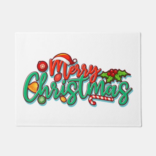 Vrolijk Kerstmis Decoratieve Typografie Script Deurmat (Voorkant)