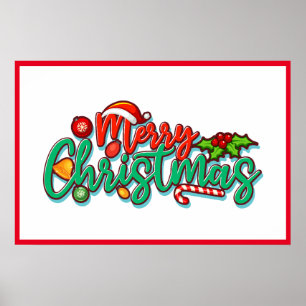Vrolijk Kerstmis Decoratieve Typografie Script Poster