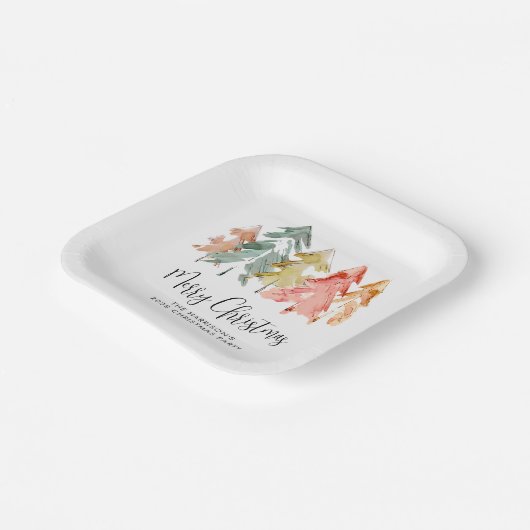 Vrolijk Kerstmis dennenbomen feestje Papieren Bordje (Gebogen)