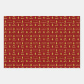 Vrolijk Kerstmis Diep Rood en Goud Namen Bomen Inpakpapier Vel (Voorkant 2)