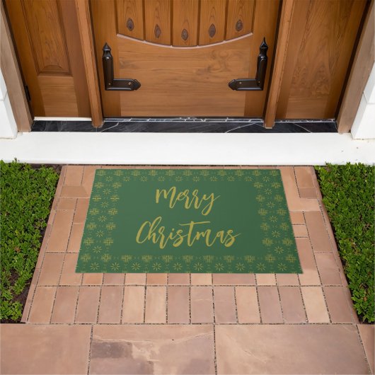 Vrolijk Kerstmis Donker Groen en Goud Script Deurmat (Buiten)