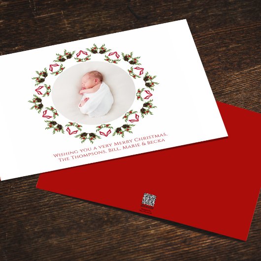 Vrolijk Kerstmis Één Foto Rood en Groen Feestdagenkaart