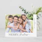 Vrolijk Kerstmis Eenvoudig Script Foto Feestdagenkaart (Staand voorkant)