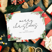 Vrolijk Kerstmis Eenvoudig Script Winter gebladert Feestdagenkaart