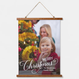 Vrolijk Kerstmis Eenvoudige Aangepaste Foto Hangend Wandkleed