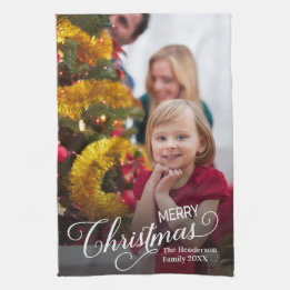 Vrolijk Kerstmis Eenvoudige Aangepaste Foto Theedoek