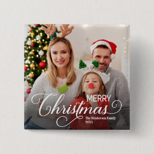 Vrolijk Kerstmis Eenvoudige Aangepaste Foto Vierkante Button 5,1 Cm