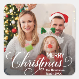 Vrolijk Kerstmis Eenvoudige Aangepaste Foto Vierkante Sticker