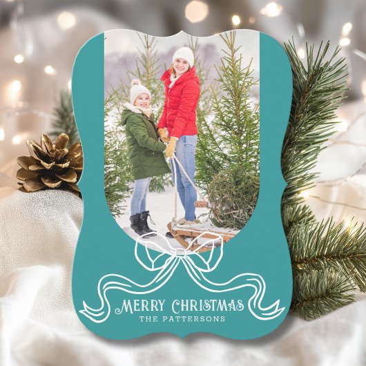 Vrolijk Kerstmis Eenvoudige Moderne Coquette Bow F Feestdagenkaart