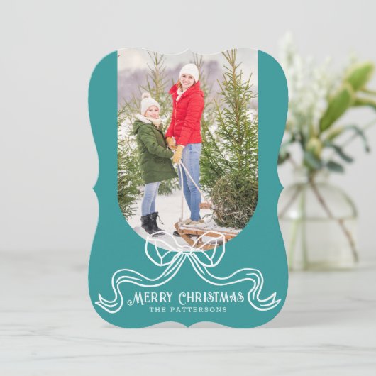 Vrolijk Kerstmis Eenvoudige Moderne Coquette Bow F Feestdagenkaart (Staand voorkant)