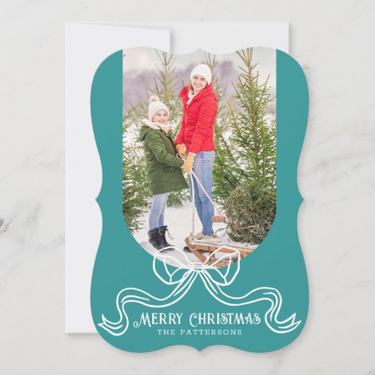 Vrolijk Kerstmis Eenvoudige Moderne Coquette Bow F Feestdagenkaart (Voorkant)