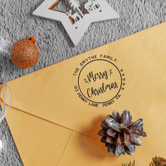 Vrolijk Kerstmis Eenvoudige Ronde Familienaam Rubberstempel