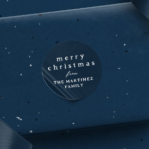 Vrolijk Kerstmis eenvoudige rustieke marine blauwe Ronde Sticker