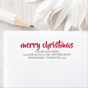Vrolijk Kerstmis Eenvoudige Typografie Rood en Wit Etiket
