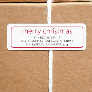 Vrolijk Kerstmis Eenvoudige Typografie Rood en Wit Etiket