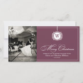 Vrolijk Kerstmis Elegant Bourgondië Monogram Foto Feestdagenkaart (Voorkant)