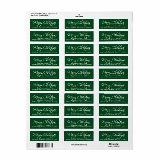 Vrolijk Kerstmis Elegant Kalligrafie Script Groen Etiket (Full Sheet)