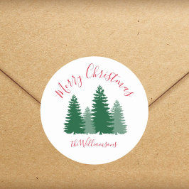 Vrolijk Kerstmis Elegant Pine Custom Gift Ronde Sticker