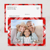 Vrolijk Kerstmis Elegant Rood Plaid Foto Vakantie