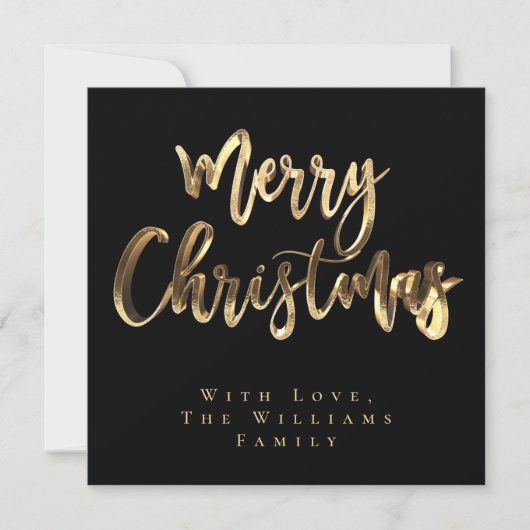 Vrolijk Kerstmis Elegant Zwart en Goud Script Chic Feestdagenkaart (Voorkant)
