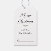 Vrolijk Kerstmis Elegante Pine & Familienaam Cadeaulabel (Voorkant)