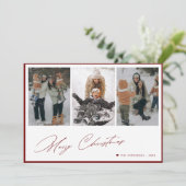 Vrolijk Kerstmis elegante script 3 foto collage Feestdagenkaart (Staand voorkant)