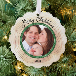 Vrolijk Kerstmis Familie Foto Aangepaste GROEN Ornament Kaart