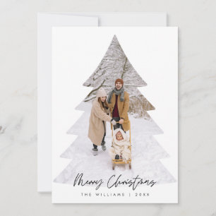 Vrolijk Kerstmis Familie Foto, Kerstboom Layover Feestdagenkaart
