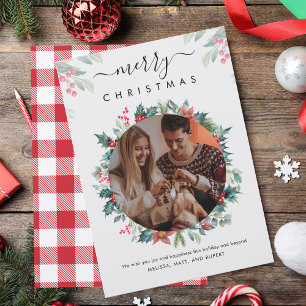 Vrolijk Kerstmis Familie Foto Mistletoe Botanical Notitiekaartje