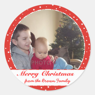 Vrolijk Kerstmis Familie Foto Rode Cirkel Stickers