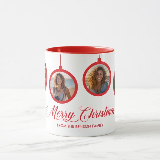 Vrolijk Kerstmis Familie Fotonaam Gepersonaliseerd Mok (Midden)