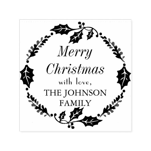 Vrolijk Kerstmis familienaam Holly krans stempel (Design)