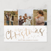 Vrolijk Kerstmis Faux Gold 3 Foto Kerstmis Briefkaart (Voorkant)
