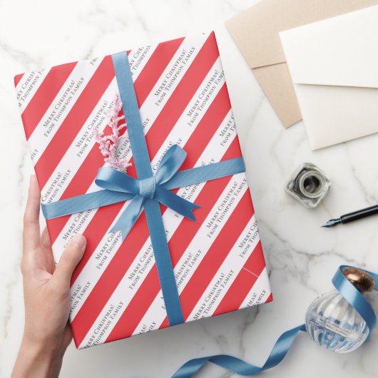 Vrolijk Kerstmis Foto Aangepaste Tekst Rood Candy Cadeaupapier (Geschenken)