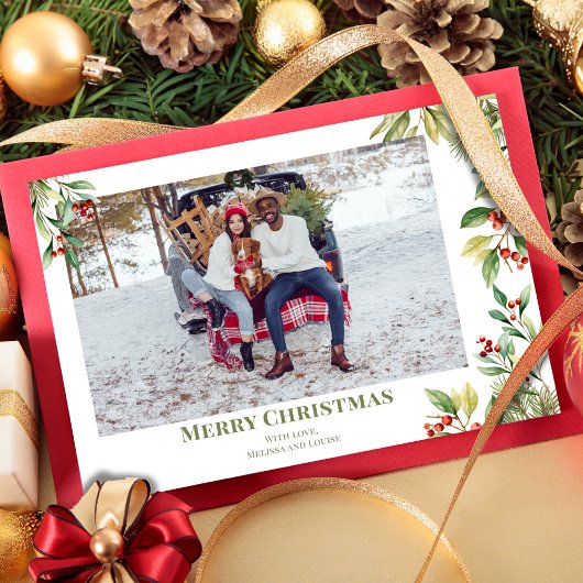 Vrolijk Kerstmis Foto Botanische Holly groen Feestdagenkaart
