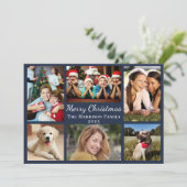 Vrolijk Kerstmis Foto Collage Blauw Feestdagenkaart (Staand voorkant)