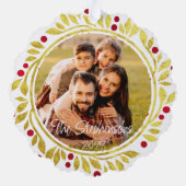 Vrolijk Kerstmis Foto Faux Gold krans Script Ornament Kaart (Achterkant)