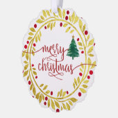 Vrolijk Kerstmis Foto Faux Gold krans Script Ornament Kaart (Links)