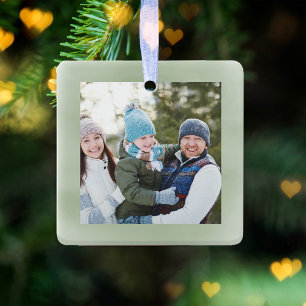 Vrolijk Kerstmis Foto Groen Script Eenvoudig Keramisch Ornament