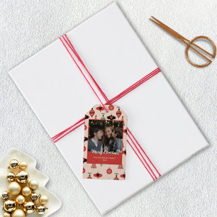 Vrolijk Kerstmis foto midden eeuw modern Cadeaulabel