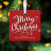 Vrolijk Kerstmis Foto Rood Script Eenvoudig Keramisch Ornament