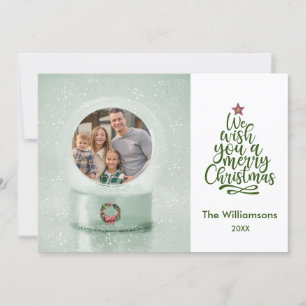 Vrolijk Kerstmis Foto Sneeuw Wereldbol Kerst Kaart